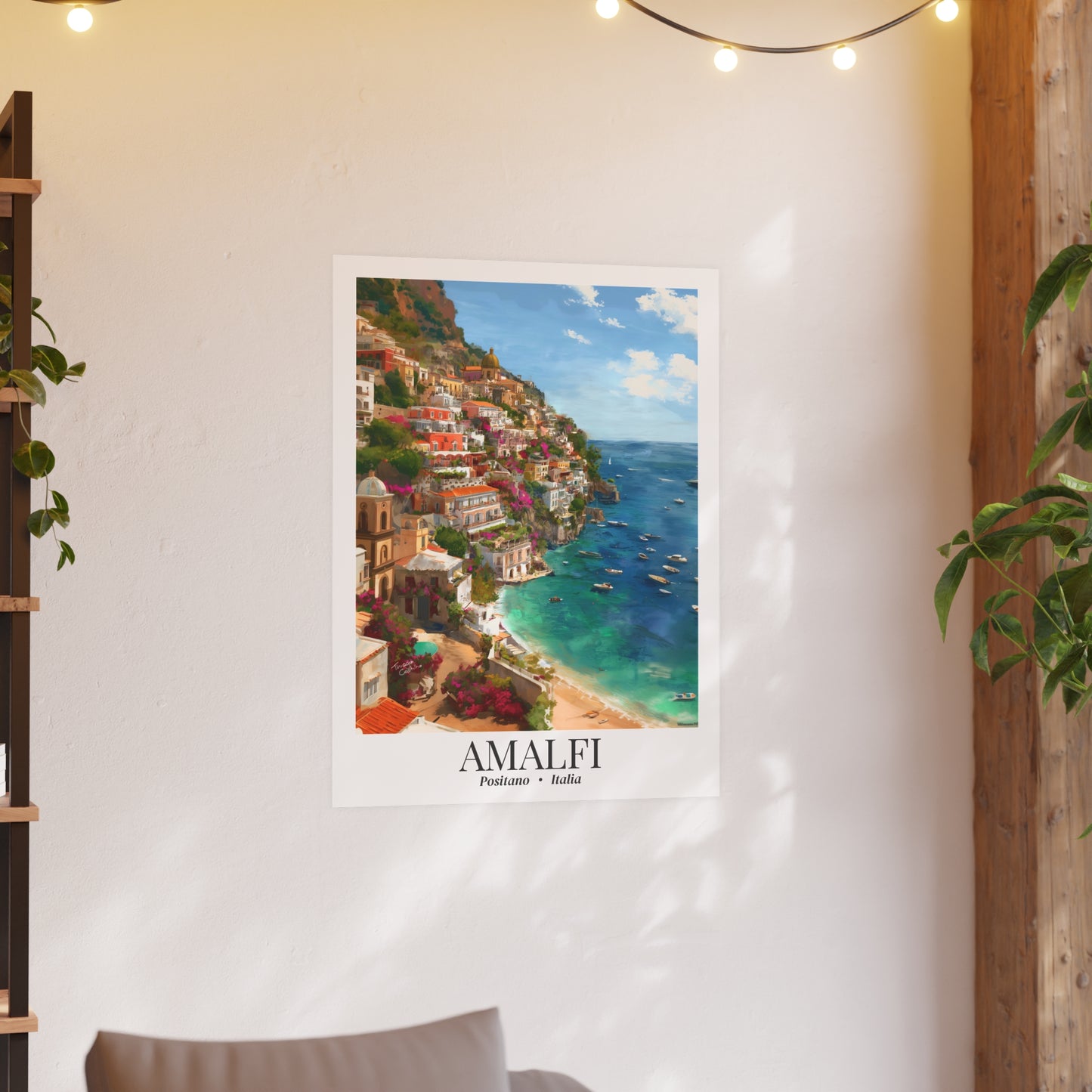Amalfi Coast Italy – Fine Art Poster Print, Mediterranean Cruise Ship Port Wall Art, Bougainvillea & Lemons Decor