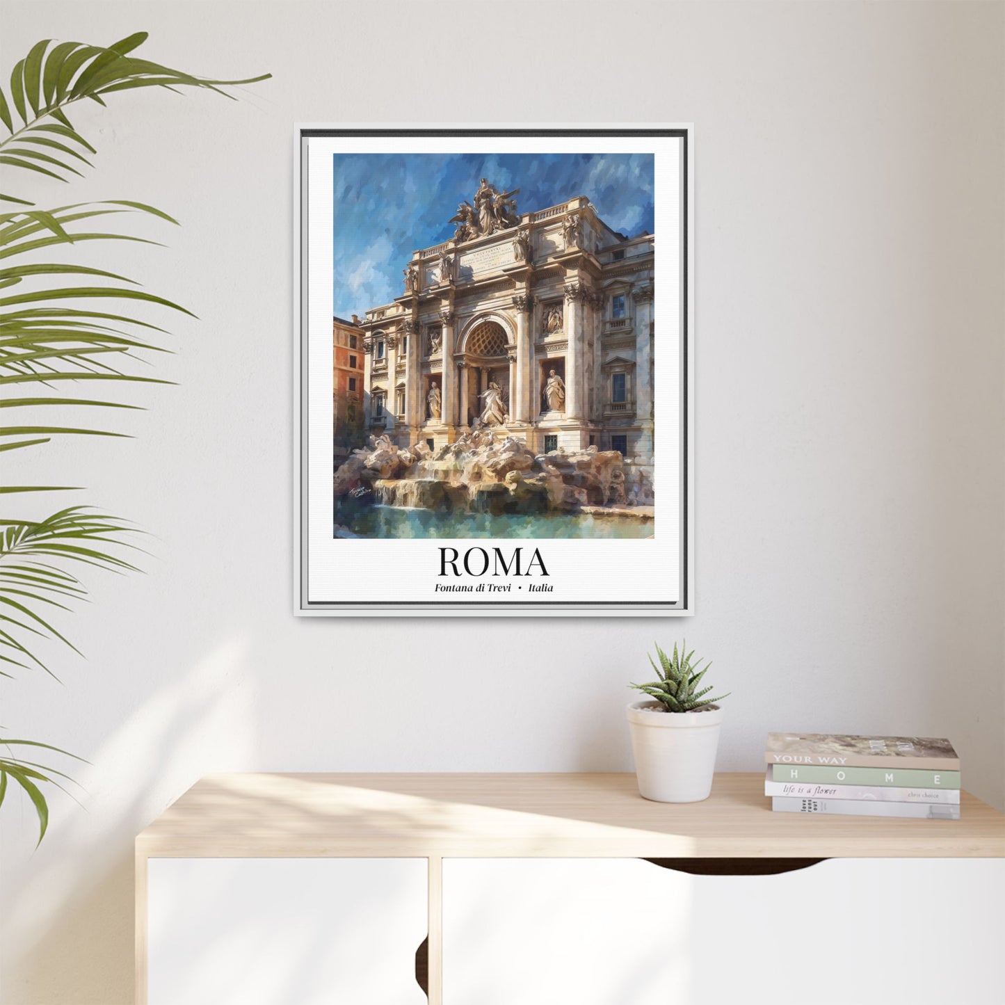 Rome Framed Canvas Wall Art – Fine Art, Trevi Fountain Print, Cruise Port Memory, Italy Travel Decor, Romantic Gift for Dreamers