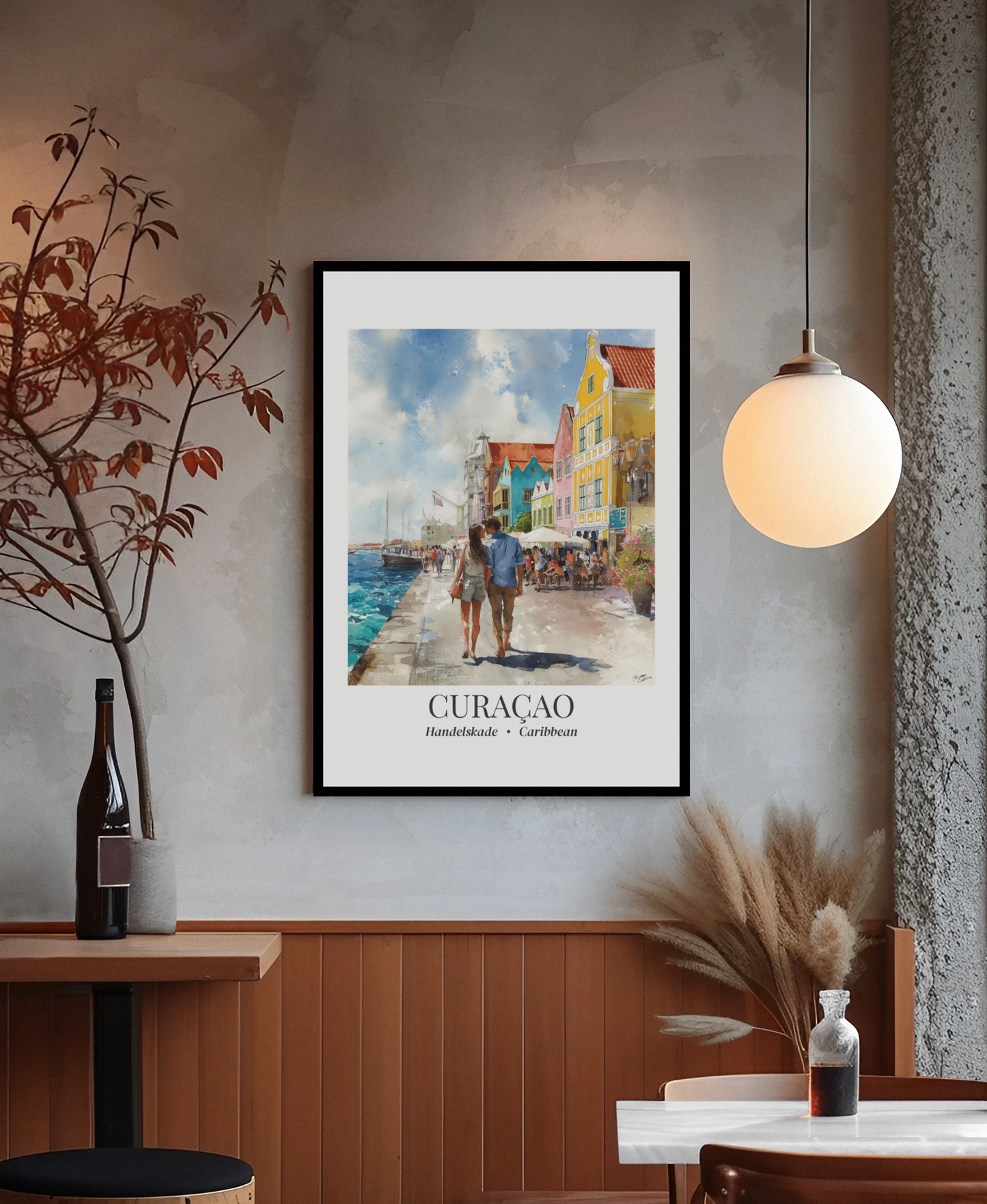 Curaçao Framed Canvas Wall Art – Fine Art, Handelskade Waterfront Print, Travel Memory, Caribbean Wall Decor, Nature-Inspired Gift