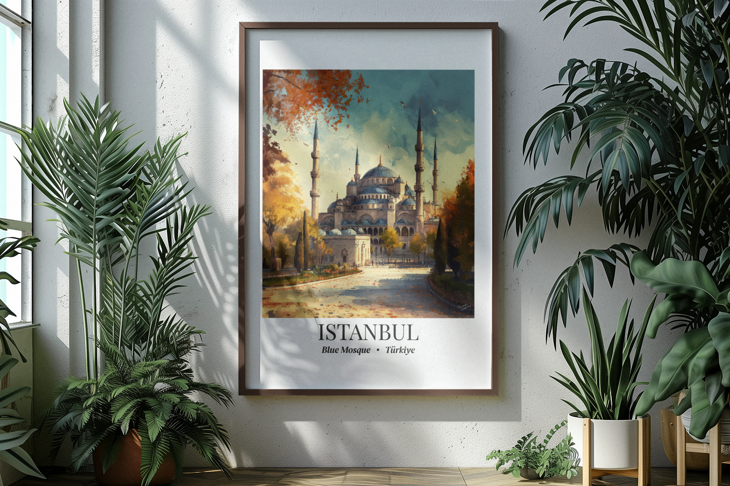 Istanbul Framed Canvas Wall Art – Blue Mosque Print, Cruise Port Memory, Turkey Travel Decor, Mediterranean Gift for Culture Lovers