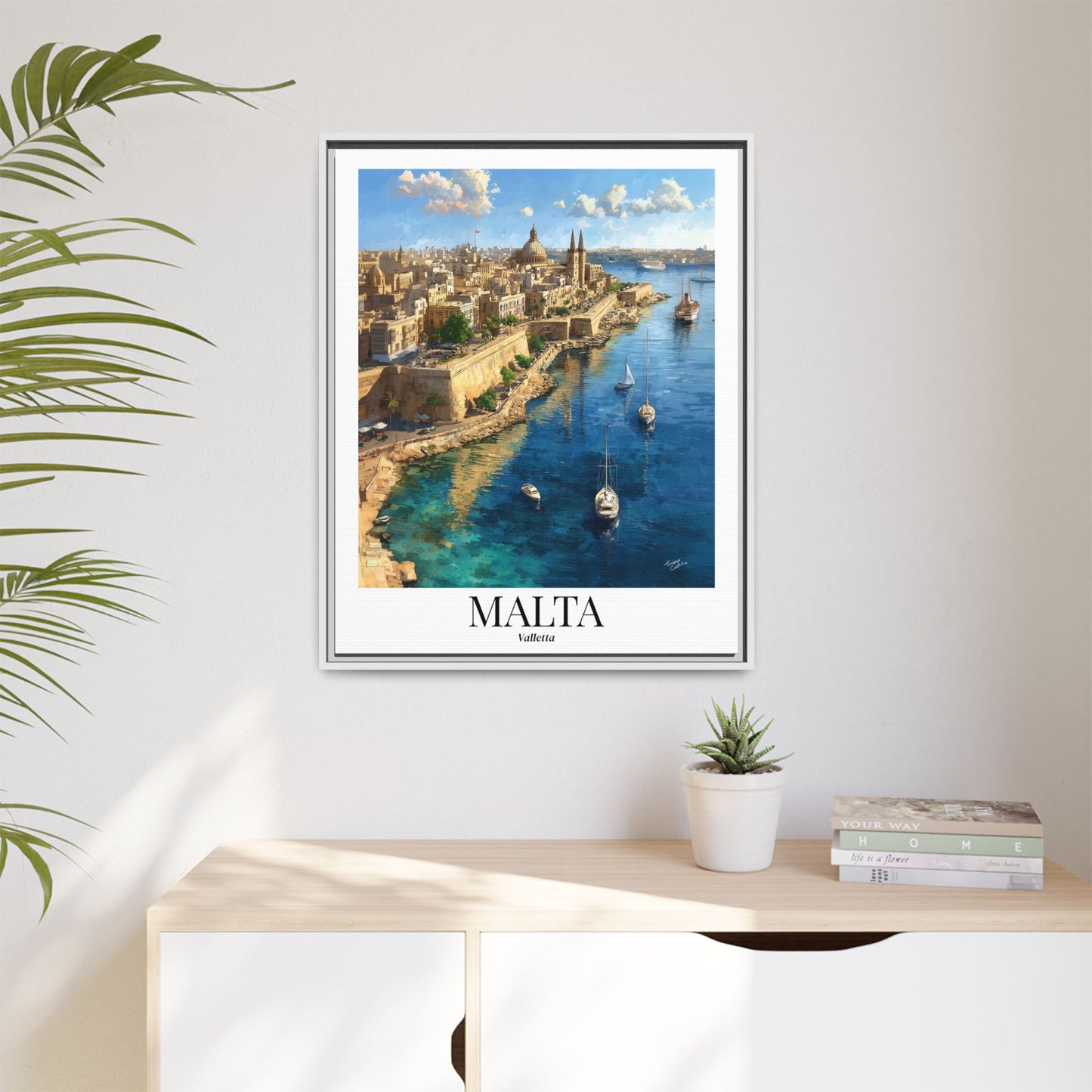 Malta Framed Canvas Wall Art – Valletta Grand Harbour Print, Cruise Port Memory, Mediterranean Travel Decor, Historic Gift for Europe Lovers