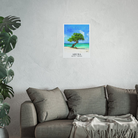 Aruba Fine Art Print – Eagle Beach Poster, Caribbean Travel Memory, Fofoti Tree Wall Decor, Island Souvenir