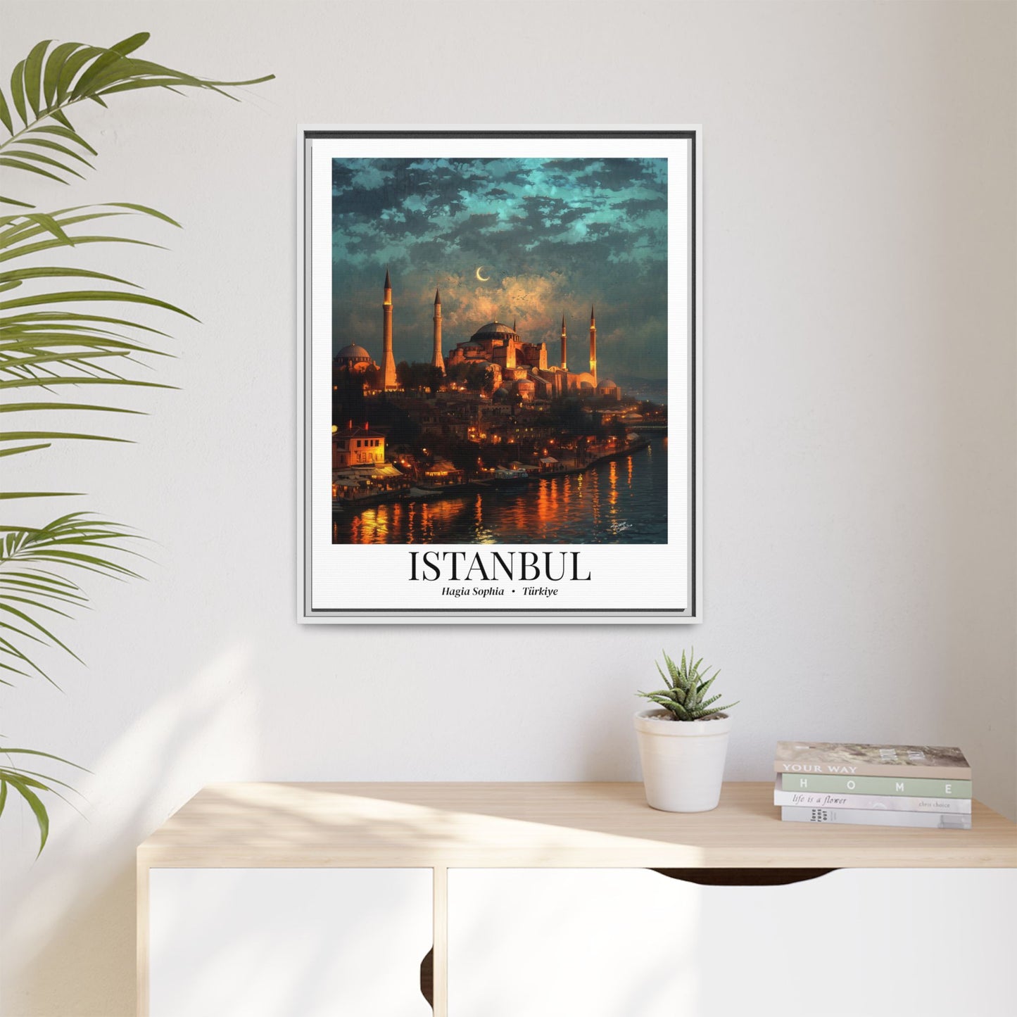 Istanbul Framed Canvas Wall Art – Hagia Sophia Print, Cruise Port Memory, Turkey Travel Decor, Mediterranean Gift for History & Architecture Lovers