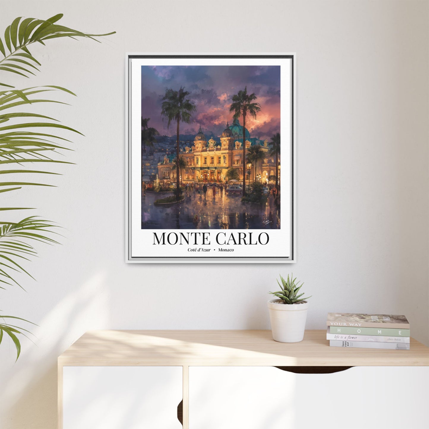 Monte Carlo Framed Canvas Wall Art – Casino de Monte-Carlo Print, Cruise Port Memory, Monaco Travel Decor, French Riviera Gift for Elegance Lovers