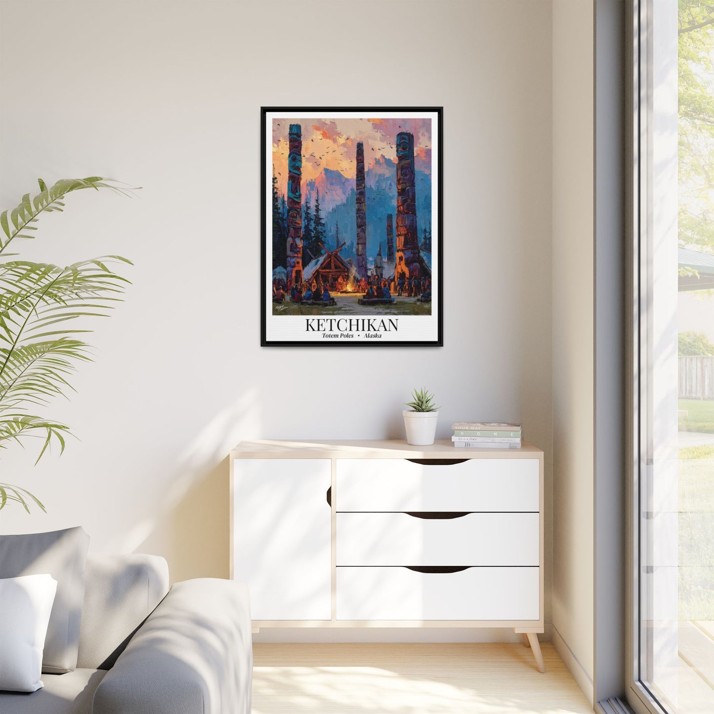 Ketchikan, Alaska - Impressionist Fine Art Canvas - Totem Pole Travel Wall Decor