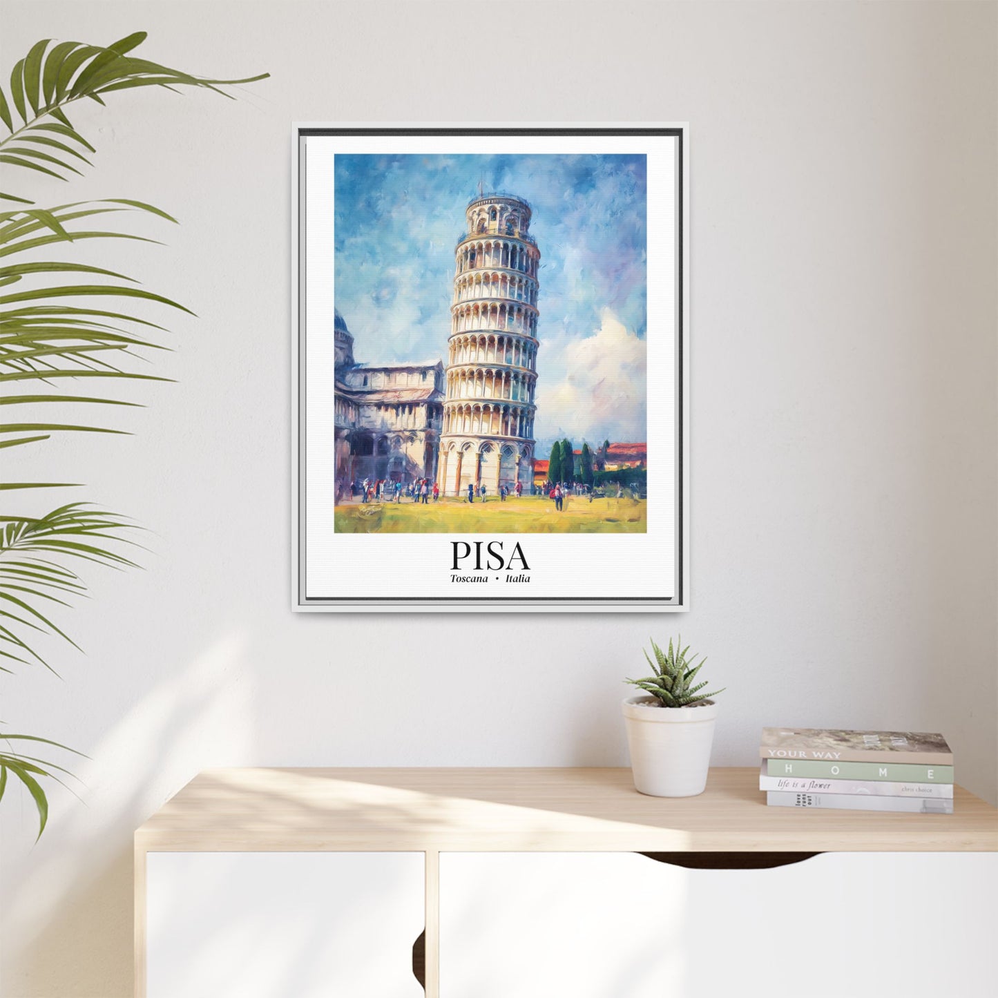 Pisa Framed Canvas Wall Art – Fine Art, Leaning Tower Print, Cruise Port Memory, Italy Travel Decor, Tuscan Gift for Architecture Lovers