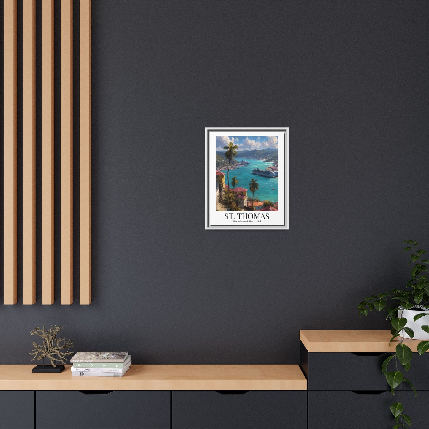 St. Thomas Framed Canvas Wall Art – Fine Art, Charlotte Amalie Bay Print, Travel Memory, Caribbean Wall Decor, Nature-Inspired Gift