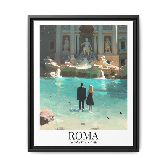 Rome Framed Canvas Wall Art – Fine Art, Trevi Fountain Print, La Dolce Vita Memory, Italy Travel Decor, Romantic Gift for Cinephiles