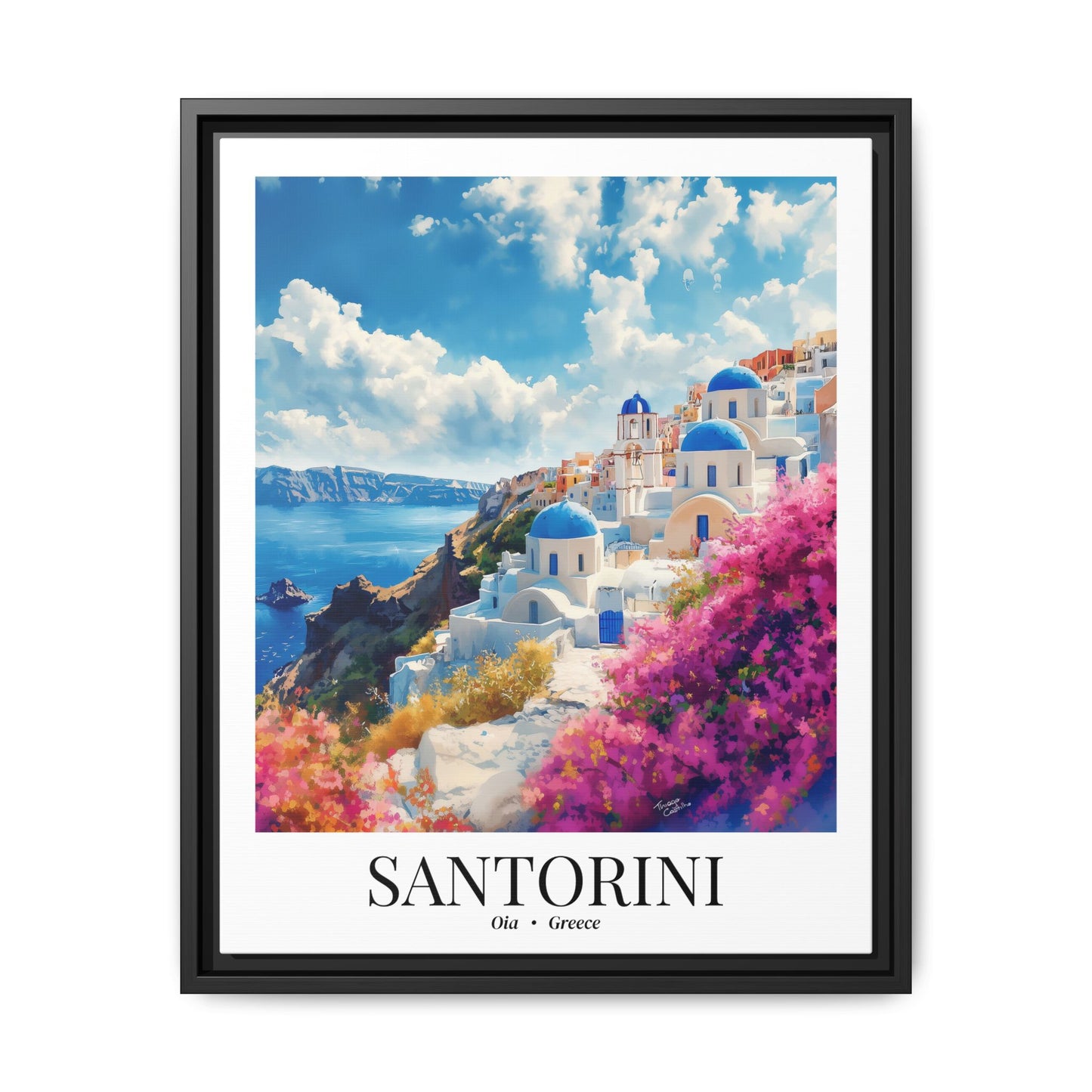 Santorini Framed Canvas Wall Art – Fine Art, Oia Sunset Print, Cruise Port Memory, Greece Travel Decor, Aegean Island Gift for Dreamers