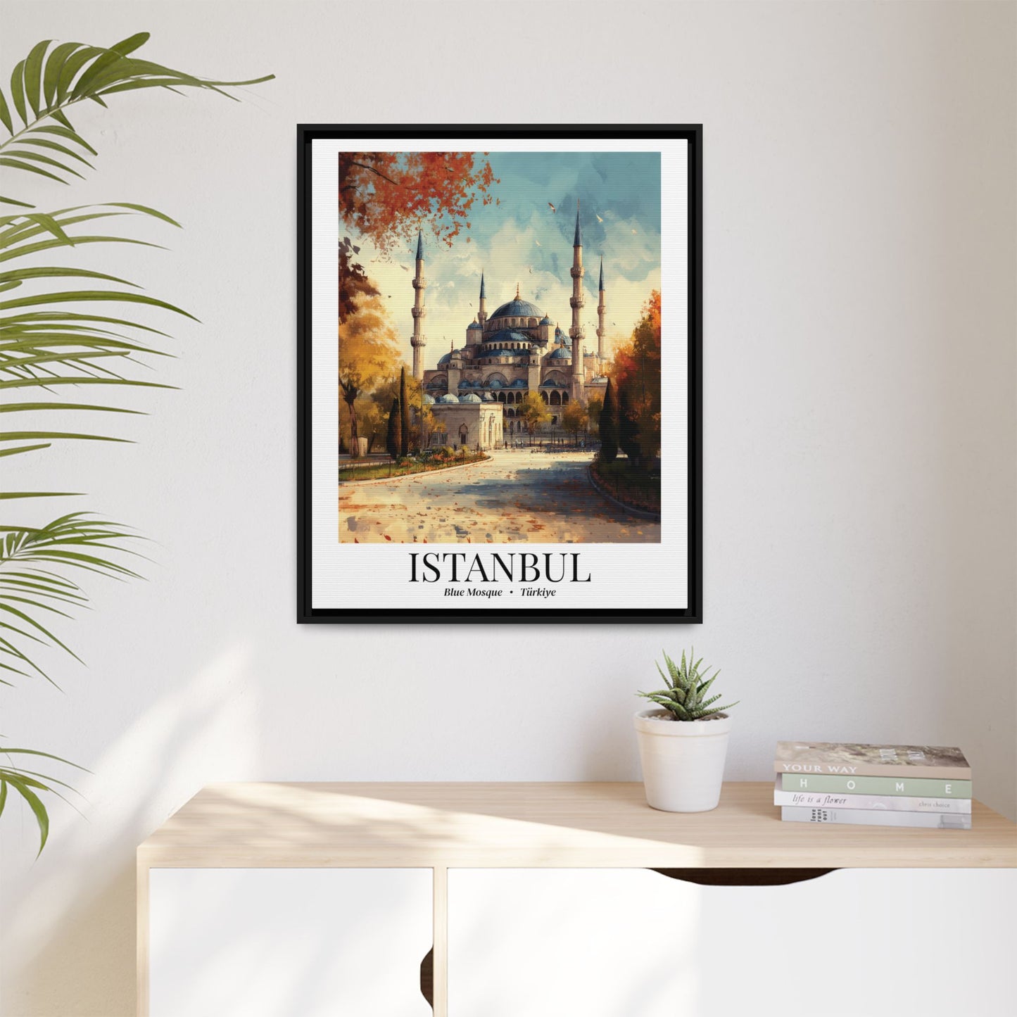 Istanbul Framed Canvas Wall Art – Blue Mosque Print, Cruise Port Memory, Turkey Travel Decor, Mediterranean Gift for Culture Lovers