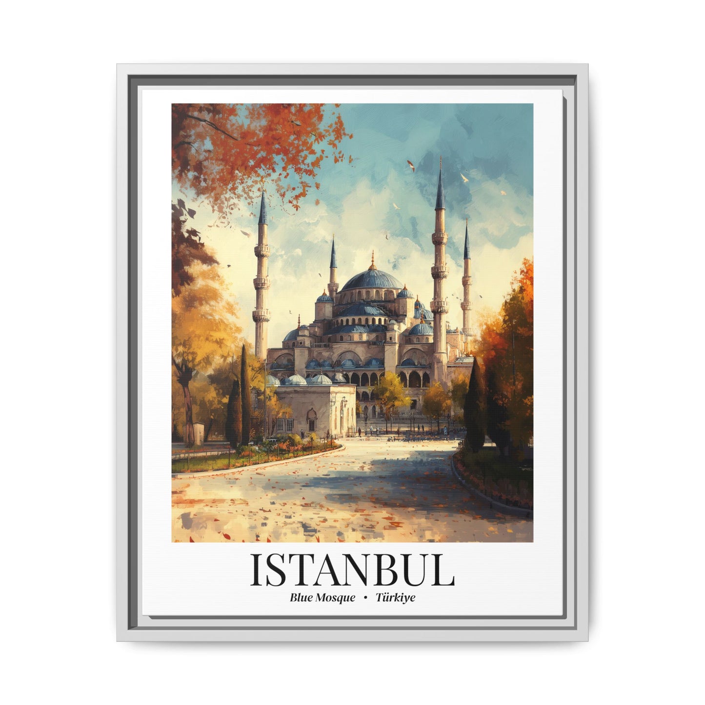 Istanbul Framed Canvas Wall Art – Blue Mosque Print, Cruise Port Memory, Turkey Travel Decor, Mediterranean Gift for Culture Lovers