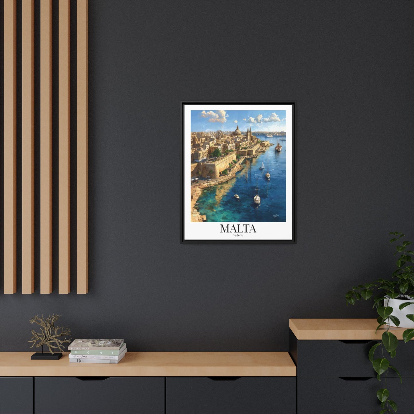 Malta Valletta Coastal Matte Framed Canvas Print — Vintage Travel Poster Wall Art