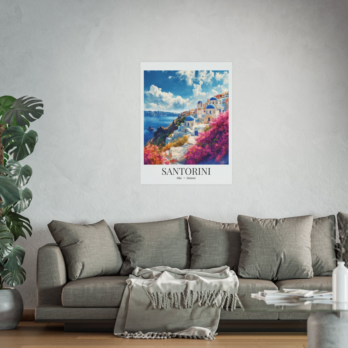 Santorini, Oia Greece - Impressionist Fine Art Poster - Mediterranean Travel Wall Decor