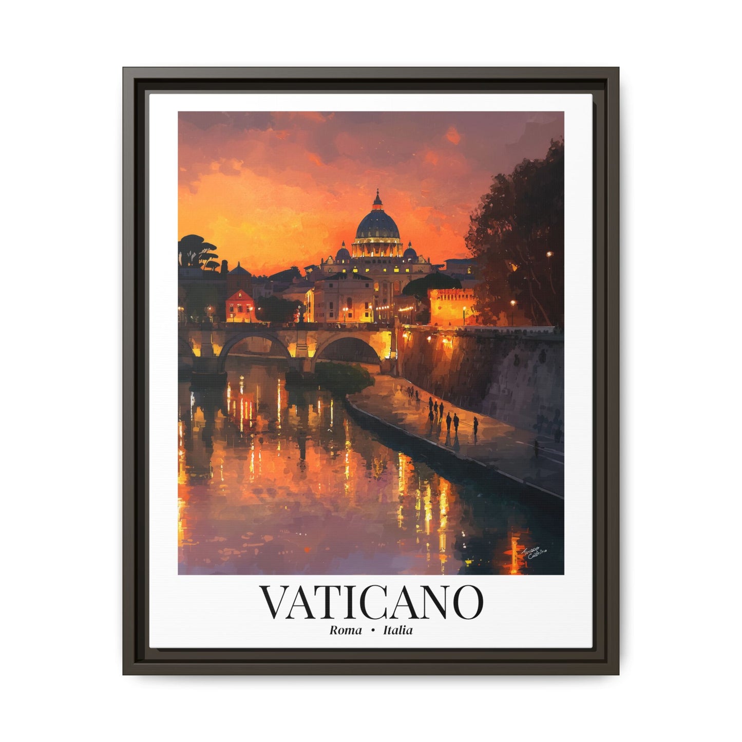 Vatican Framed Canvas Wall Art – Fine Art, Tiber River Sunset Print with Vatican View, Rome Sunset, Cruise Port Memory, Italy Travel Decor, Romantic Gift for Wanderers