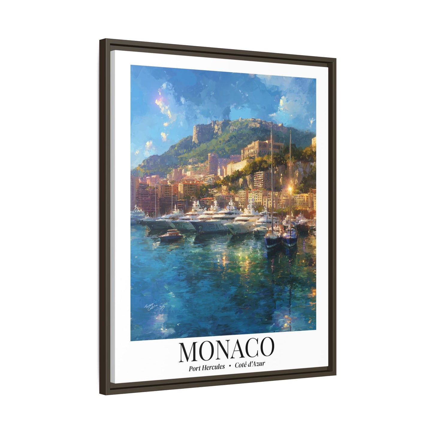 Monaco Framed Canvas Wall Art – Port Hercules Print, Cruise Port Memory, French Riviera Travel Decor, Mediterranean Gift for Luxury Lovers