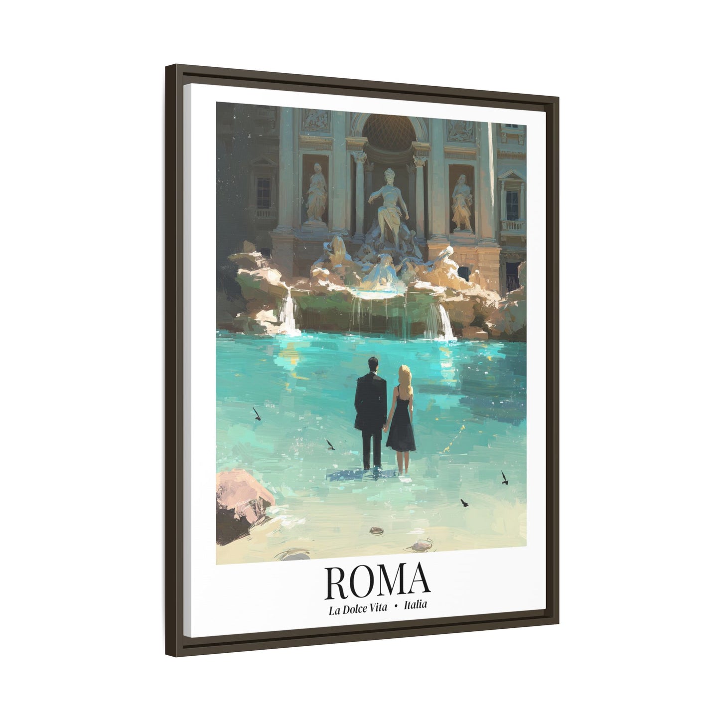 Rome Framed Canvas Wall Art – Fine Art, Trevi Fountain Print, La Dolce Vita Memory, Italy Travel Decor, Romantic Gift for Cinephiles