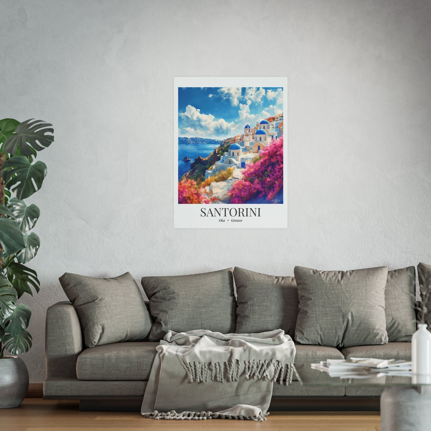 Santorini Travel Poster – Fine Art Print, Oia Sunset Artwork, Shared Memory Wall Decor, Greece Souvenir