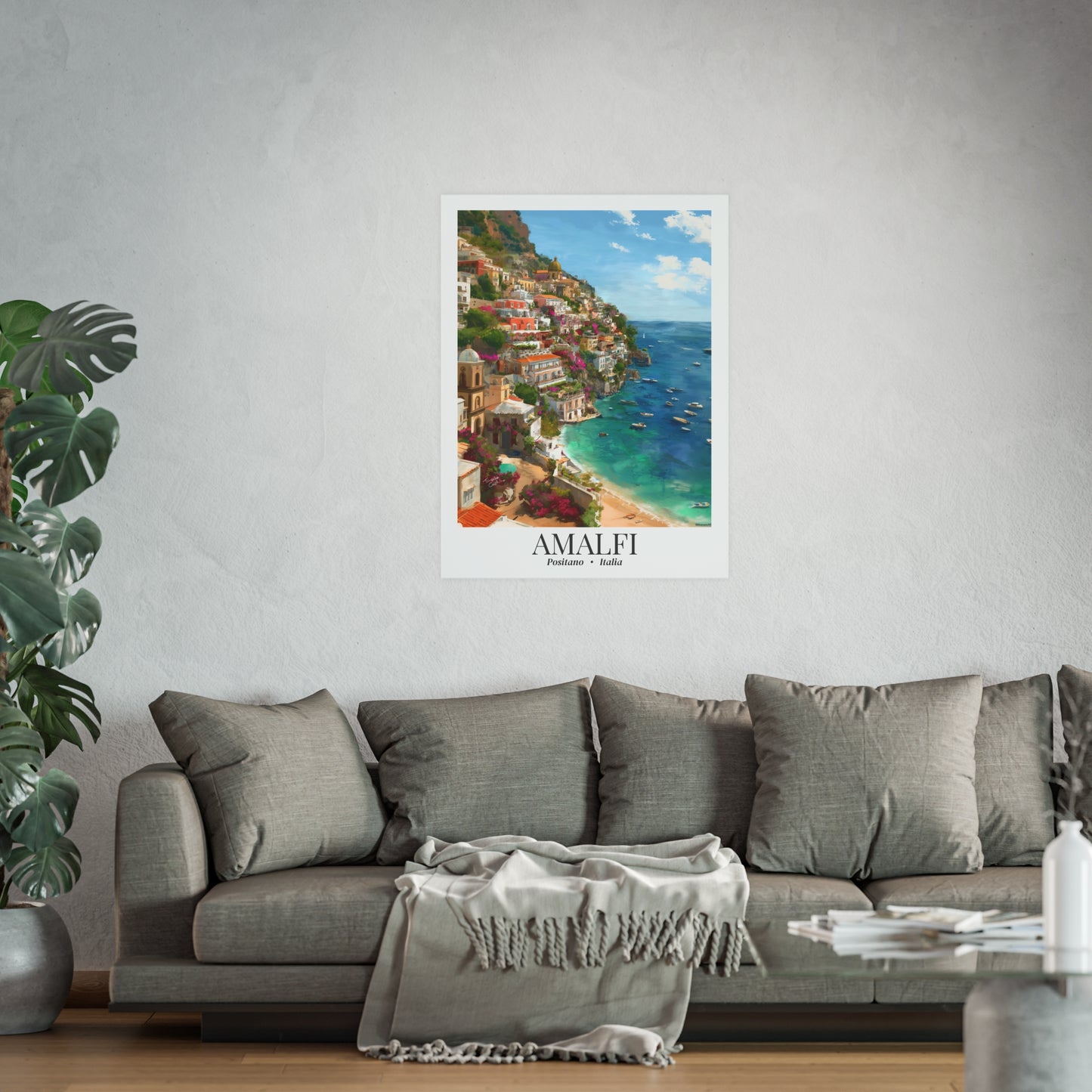 Amalfi Coast Italy – Fine Art Poster Print, Mediterranean Cruise Ship Port Wall Art, Bougainvillea & Lemons Decor