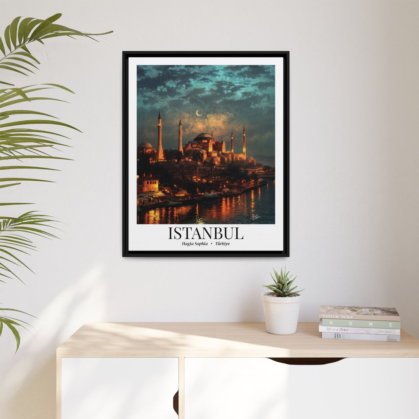 Istanbul Framed Canvas Wall Art – Hagia Sophia Print, Cruise Port Memory, Turkey Travel Decor, Mediterranean Gift for History & Architecture Lovers