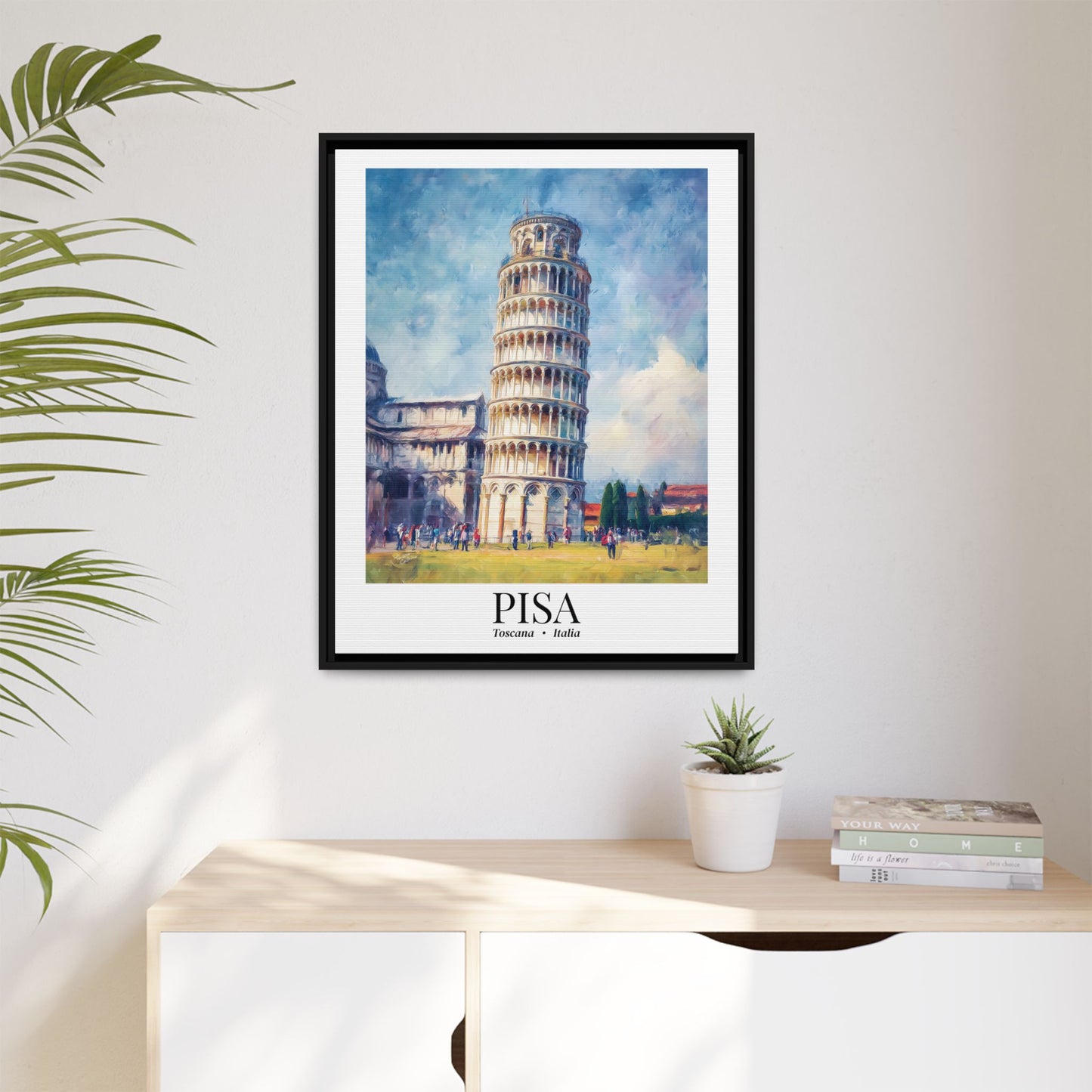 Pisa Leaning Tower Framed Canvas Print — Tuscany Travel Wall Art