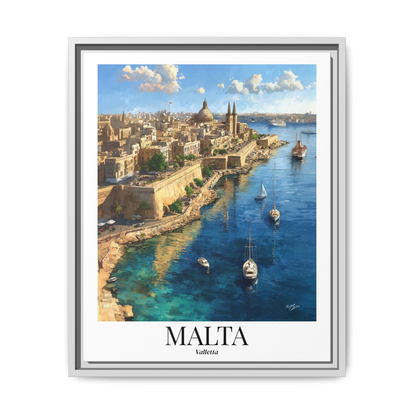 Malta Framed Canvas Wall Art – Valletta Grand Harbour Print, Cruise Port Memory, Mediterranean Travel Decor, Historic Gift for Europe Lovers