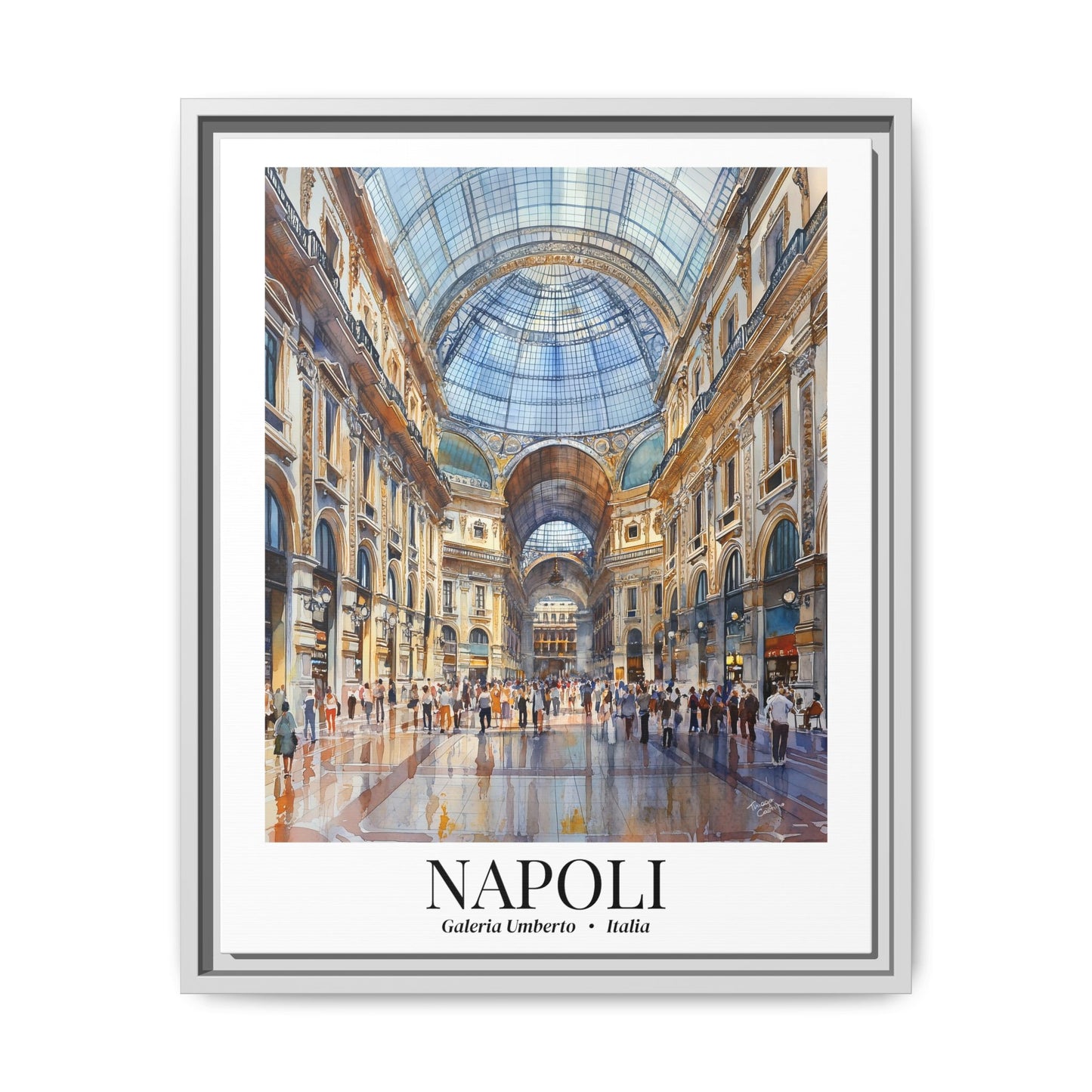 Naples Framed Canvas Wall Art – Fine Art, Galleria Umberto Print, Cruise Port Memory, Italy Travel Decor, Mediterranean Gift for Culture Lovers