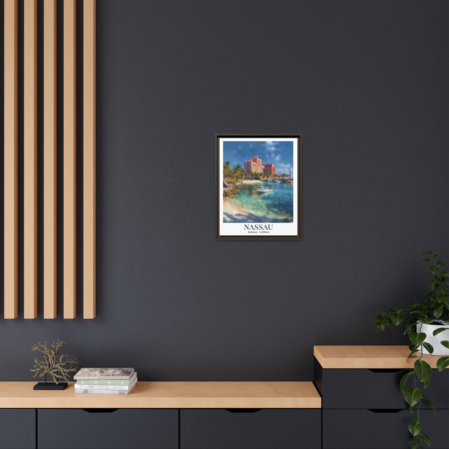 Nassau Framed Canvas Wall Art – Atlantis Resort Print, Cruise Ship Vacation Memory, Bahamas Decor, Beach House Gift for Travelers