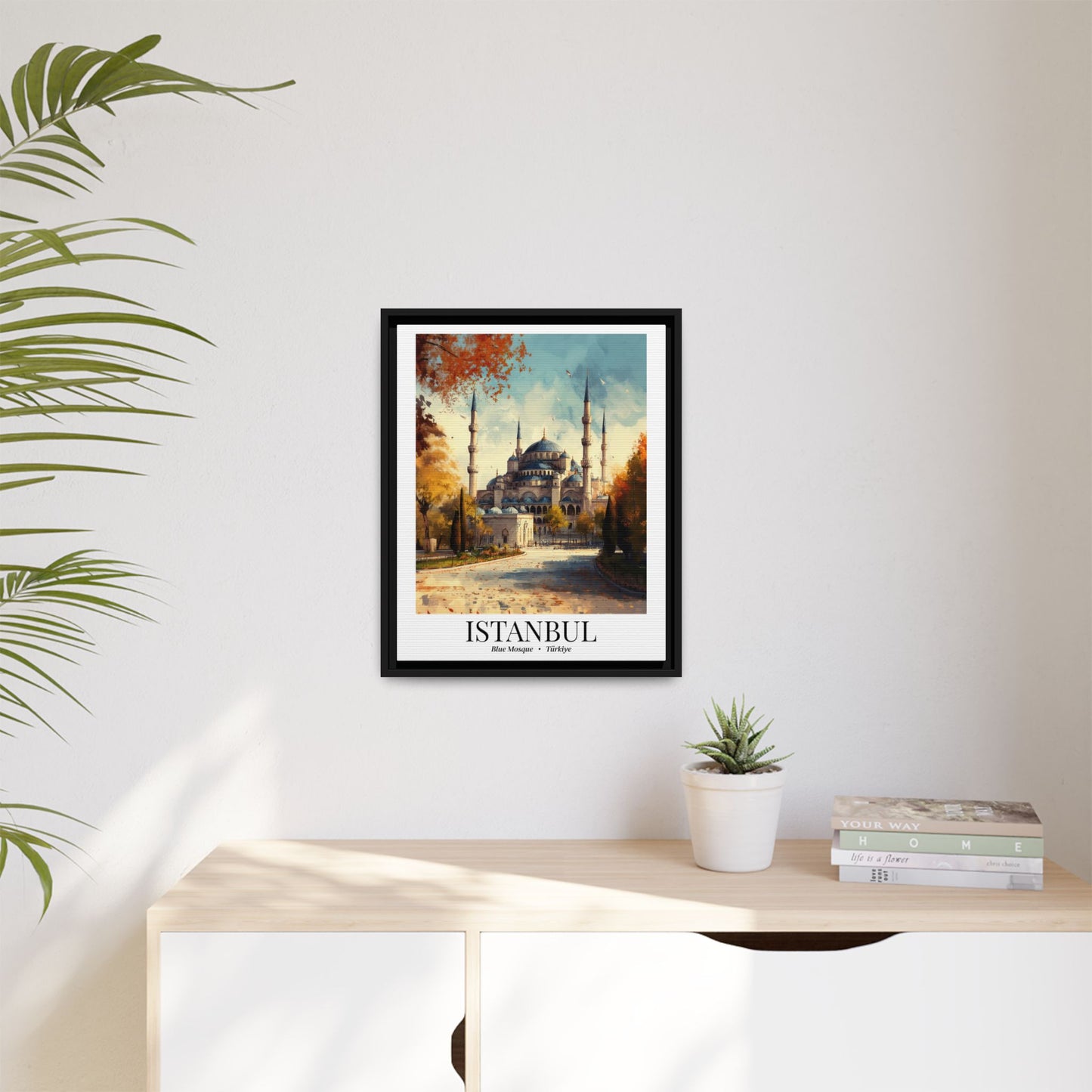 Istanbul Framed Canvas Wall Art – Blue Mosque Print, Cruise Port Memory, Turkey Travel Decor, Mediterranean Gift for Culture Lovers