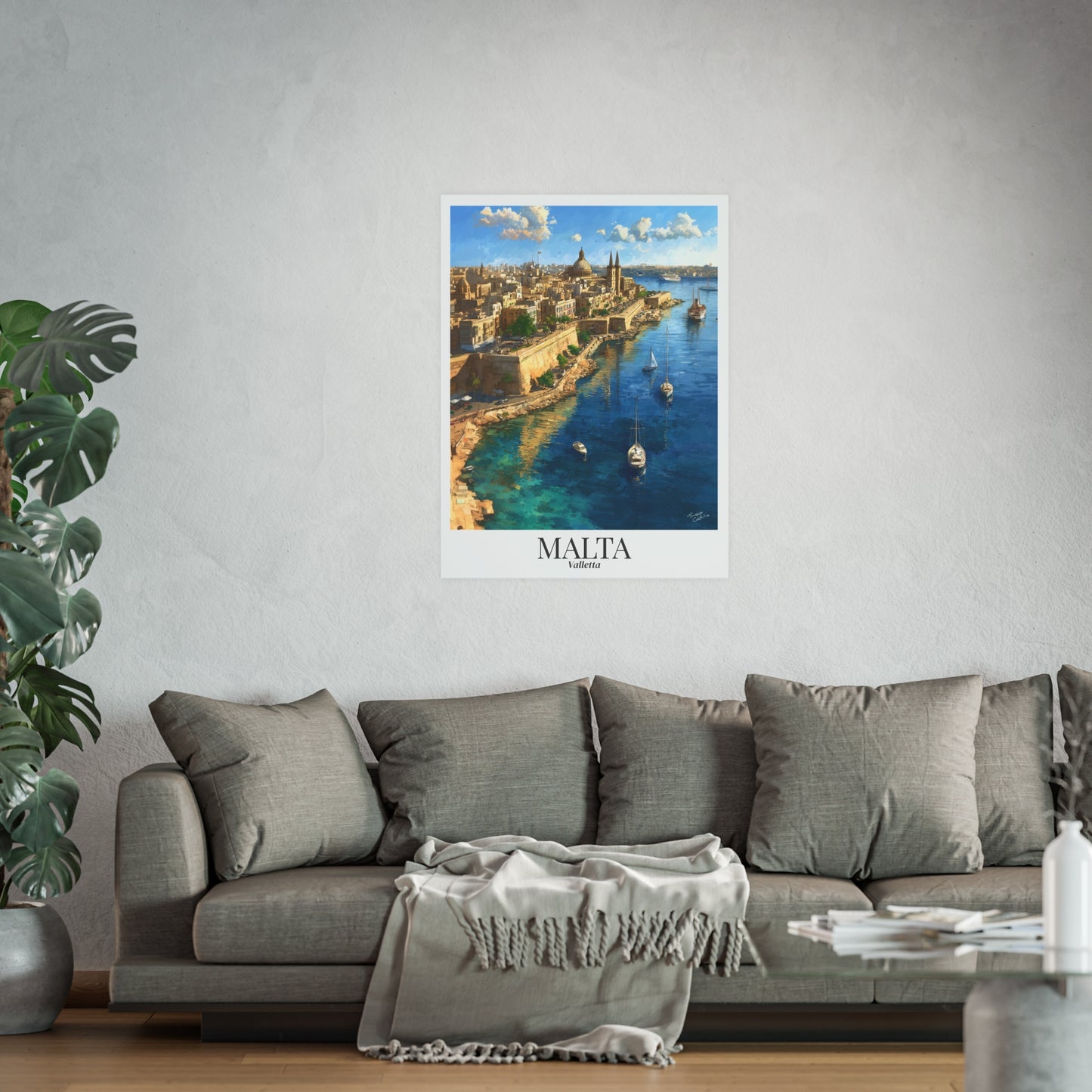 Malta Valletta – Fine Art Framed Canvas Print, Mediterranean Cruise Ship Port Wall Art, Historic Harbor Decor