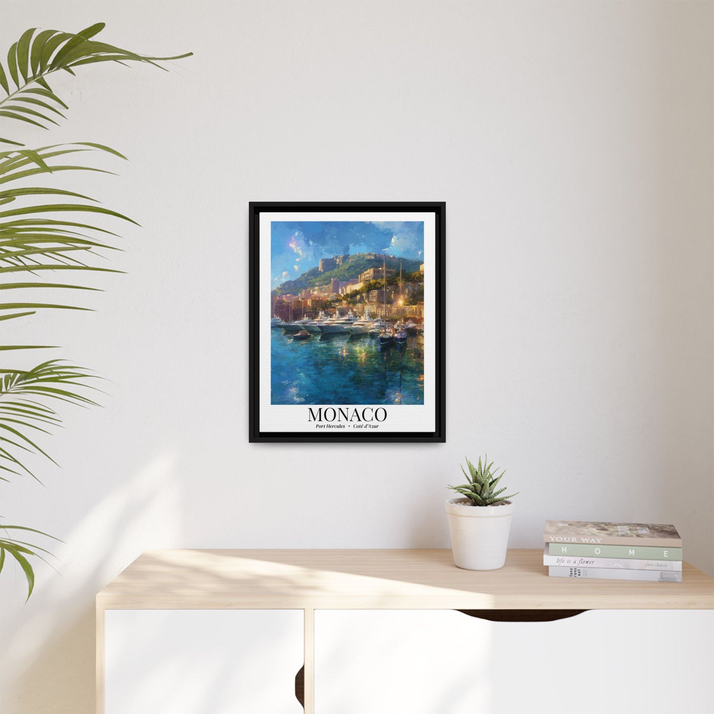 Monaco Framed Canvas Wall Art – Port Hercules Print, Cruise Port Memory, French Riviera Travel Decor, Mediterranean Gift for Luxury Lovers