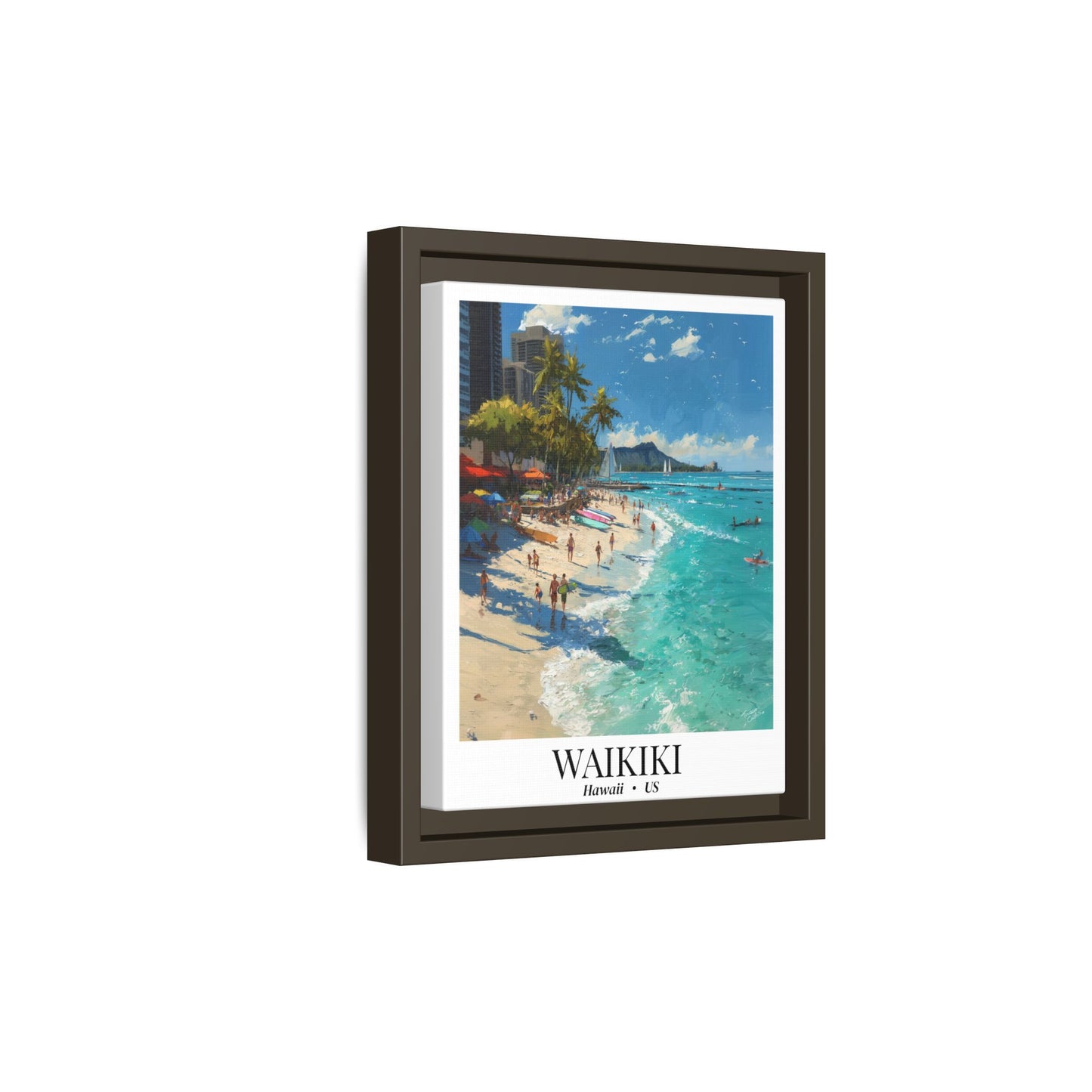Waikiki Beach Poster Canvas Framed | Tropical Hawaii Wall Art