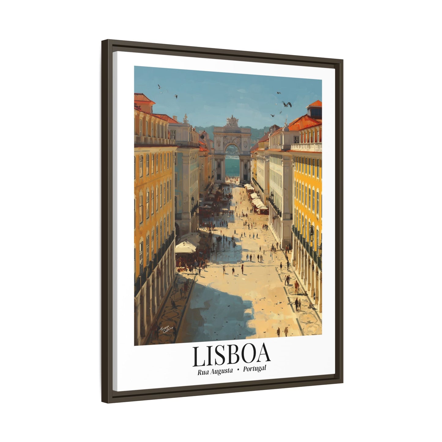 Lisbon Framed Canvas Wall Art – Rua Augusta Print, Cruise Port Memory, Portugal Travel Decor, European Gift for Architecture & Culture Lovers