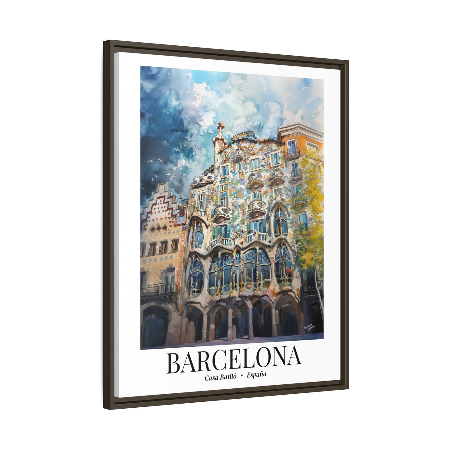 Barcelona Framed Canvas Wall Art – Casa Batlló Print, Cruise Port Memory, Spain Travel Decor, Mediterranean Gift for Architecture Lovers
