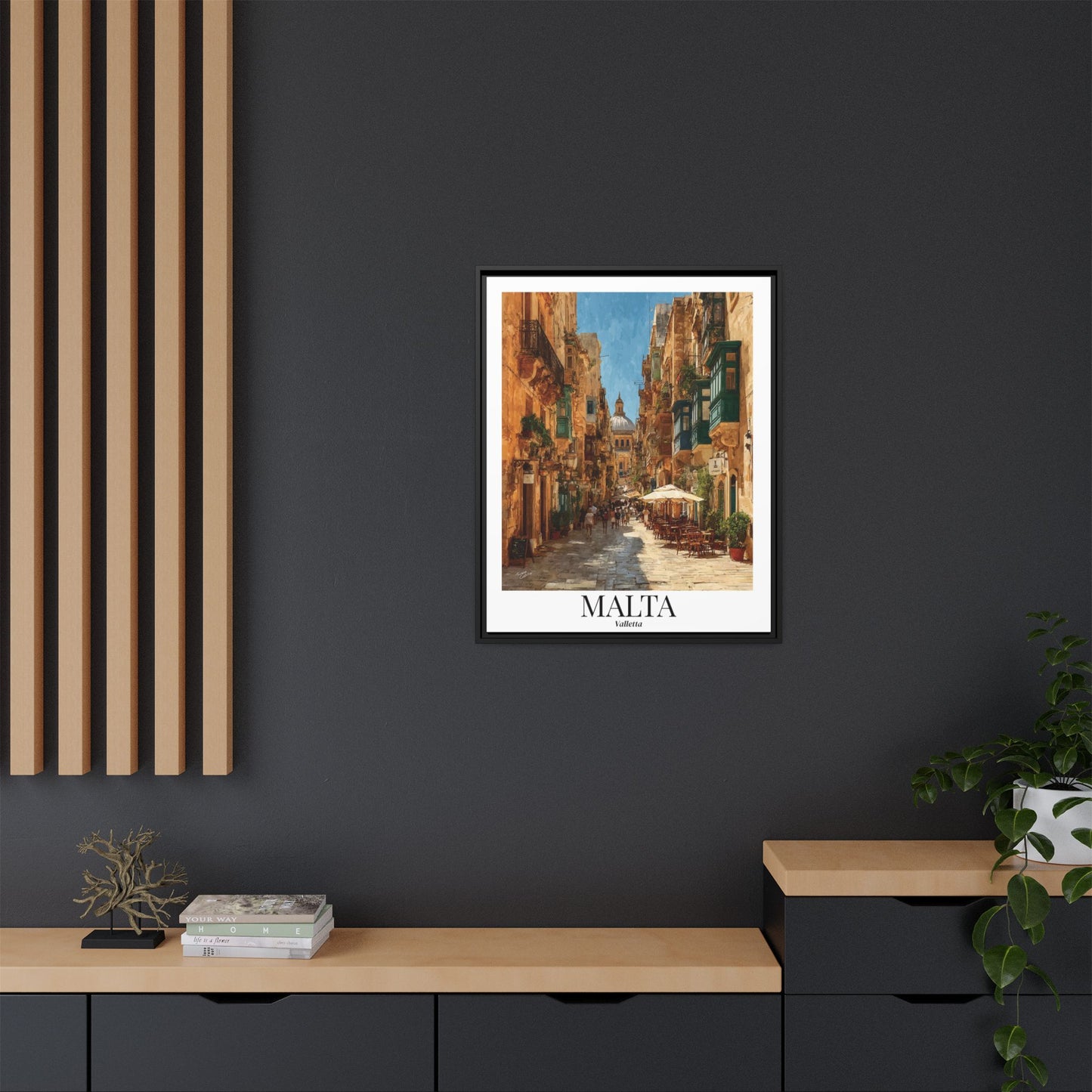 Malta Valletta Street Framed Canvas Fine Art — Vintage Mediterranean Travel Poster