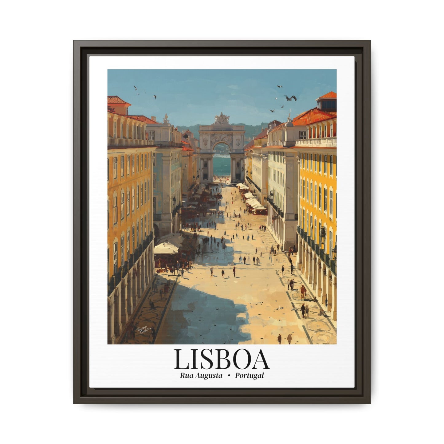 Lisbon Framed Canvas Wall Art – Rua Augusta Print, Cruise Port Memory, Portugal Travel Decor, European Gift for Architecture & Culture Lovers