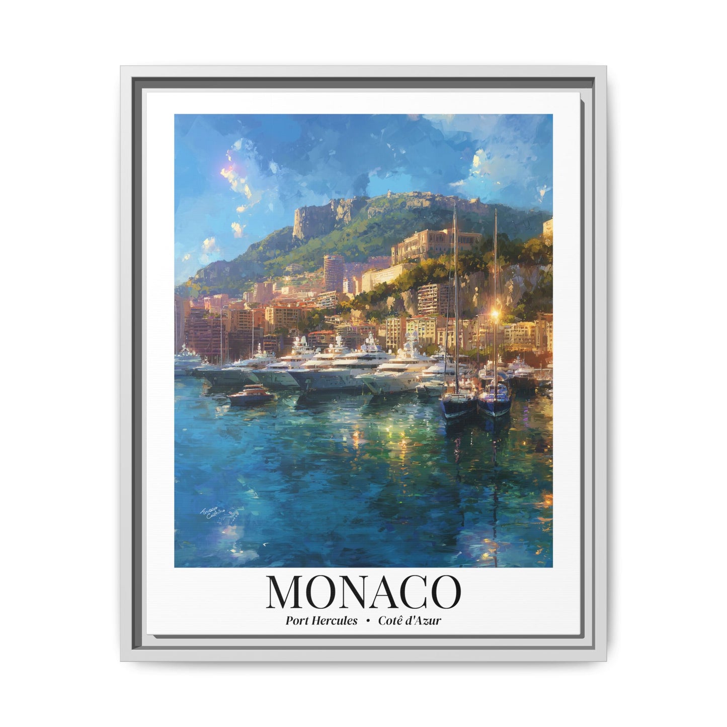 Monaco Framed Canvas Wall Art – Port Hercules Print, Cruise Port Memory, French Riviera Travel Decor, Mediterranean Gift for Luxury Lovers