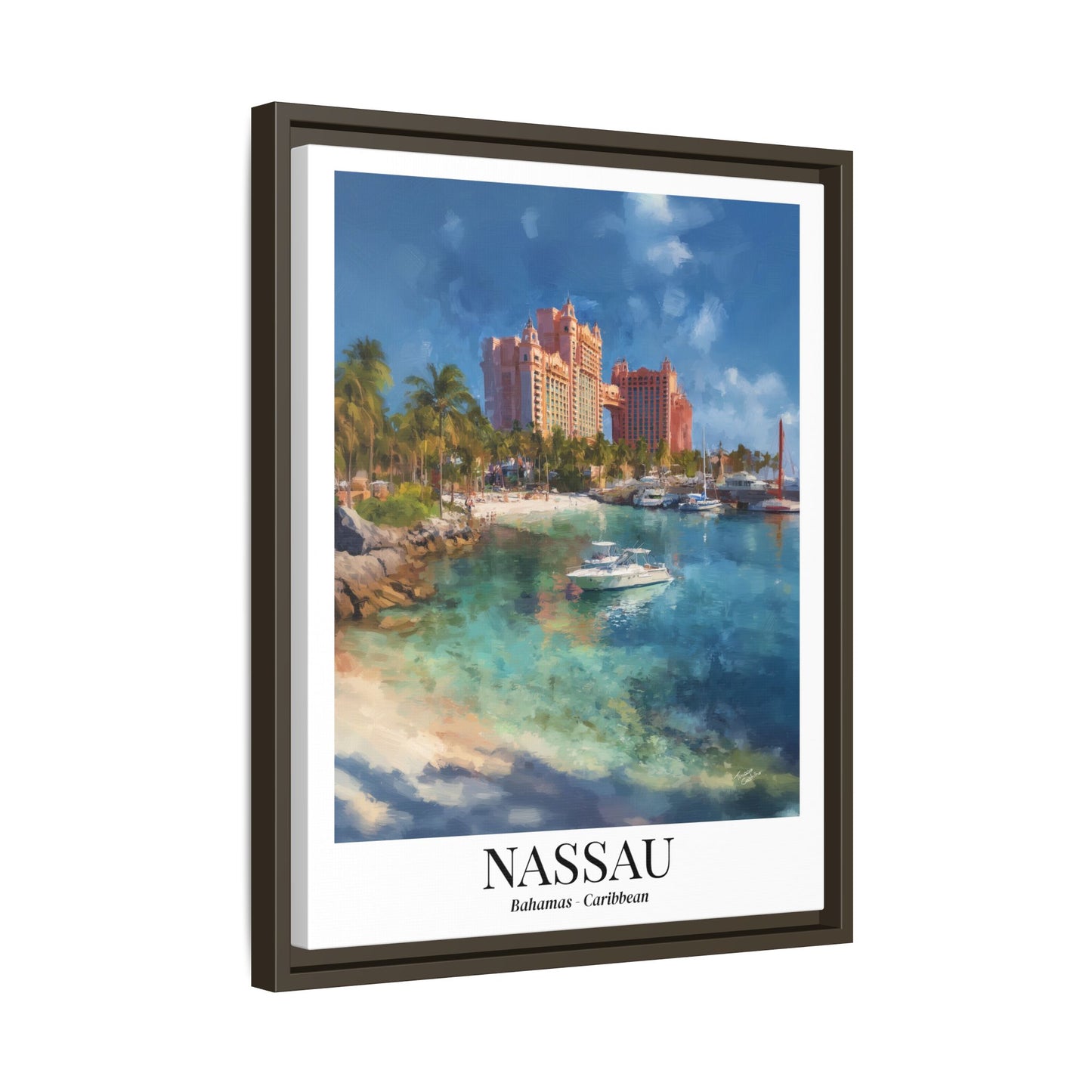 Nassau Framed Canvas Wall Art – Atlantis Resort Print, Cruise Ship Vacation Memory, Bahamas Decor, Beach House Gift for Travelers
