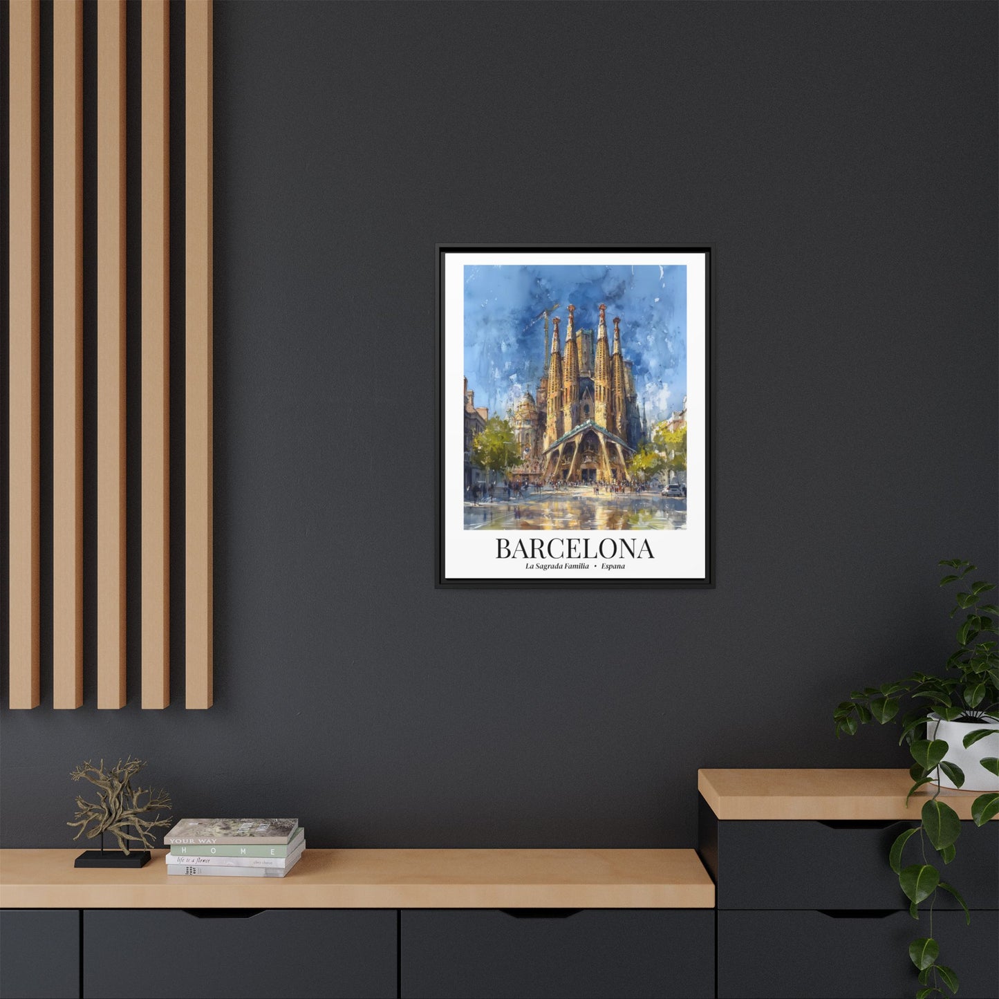Barcelona Framed Canvas Wall Art – Sagrada Família Cathedral Print, Cruise Port Memory, Spain Travel Decor, Mediterranean Gift for Architecture Lovers
