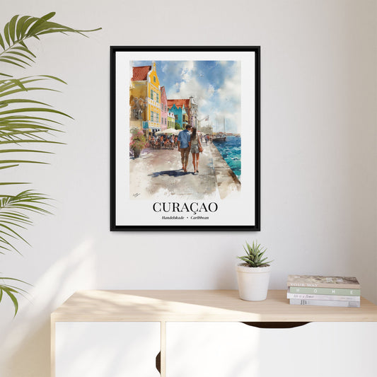 Curaçao Framed Canvas Wall Art – Fine Art, Handelskade Waterfront Print, Travel Memory, Caribbean Wall Decor, Nature-Inspired Gift