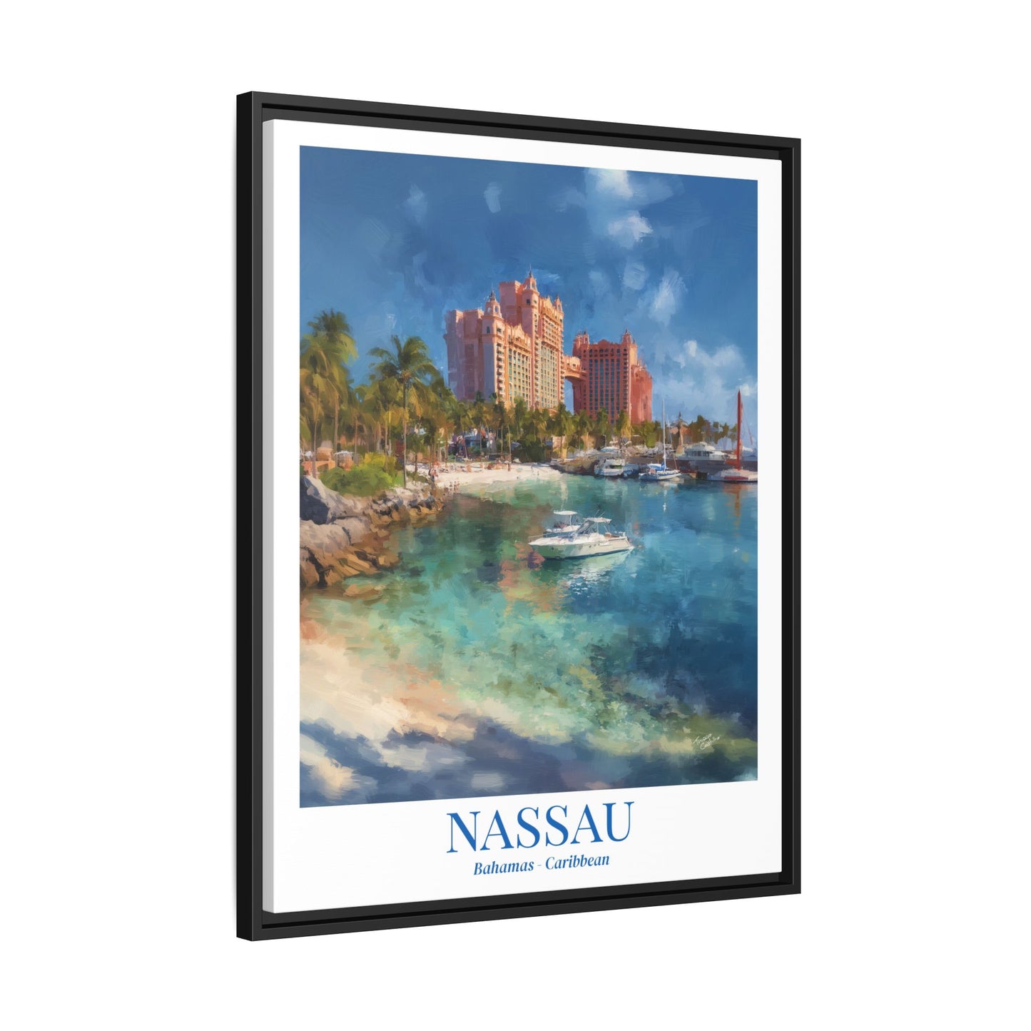 Nassau Framed Canvas Wall Art – Atlantis Resort Print, Cruise Ship Vacation Memory, Bahamas Decor, Beach House Gift for Travelers