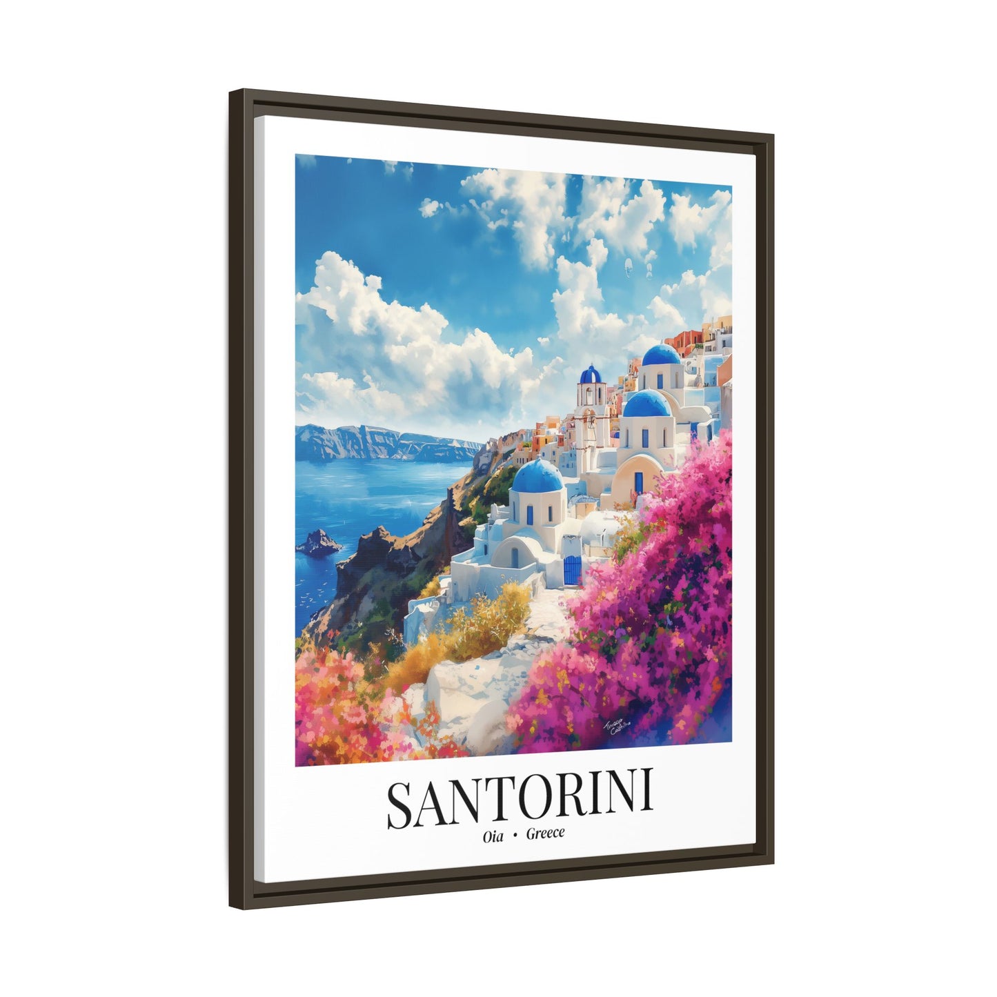 Santorini Framed Canvas Wall Art – Fine Art, Oia Sunset Print, Cruise Port Memory, Greece Travel Decor, Aegean Island Gift for Dreamers