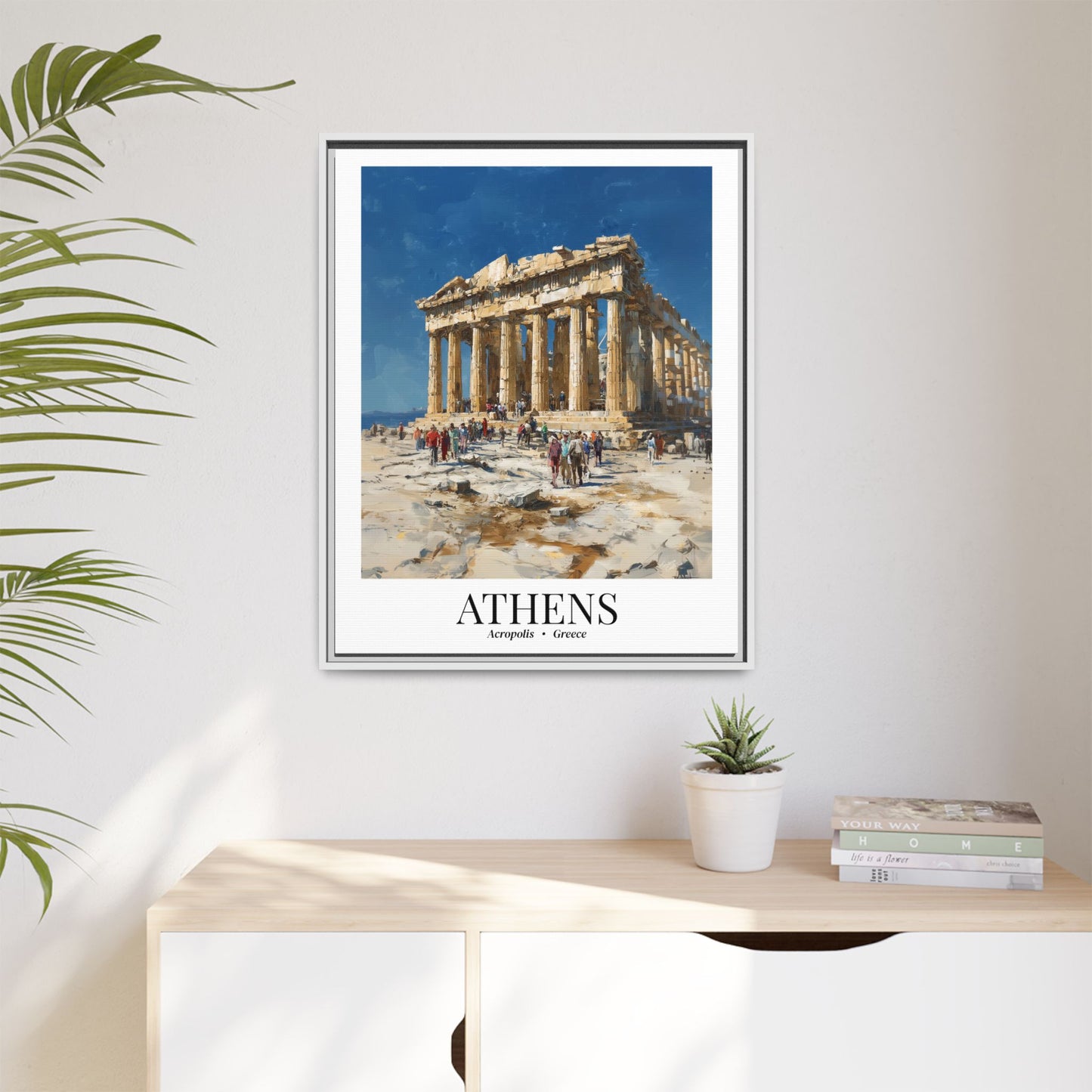 Athens Framed Canvas Wall Art – Fine Art, Parthenon Hill Acropolis Print, Travel Memory, Greece Wall Decor, Nature-Inspired Gift