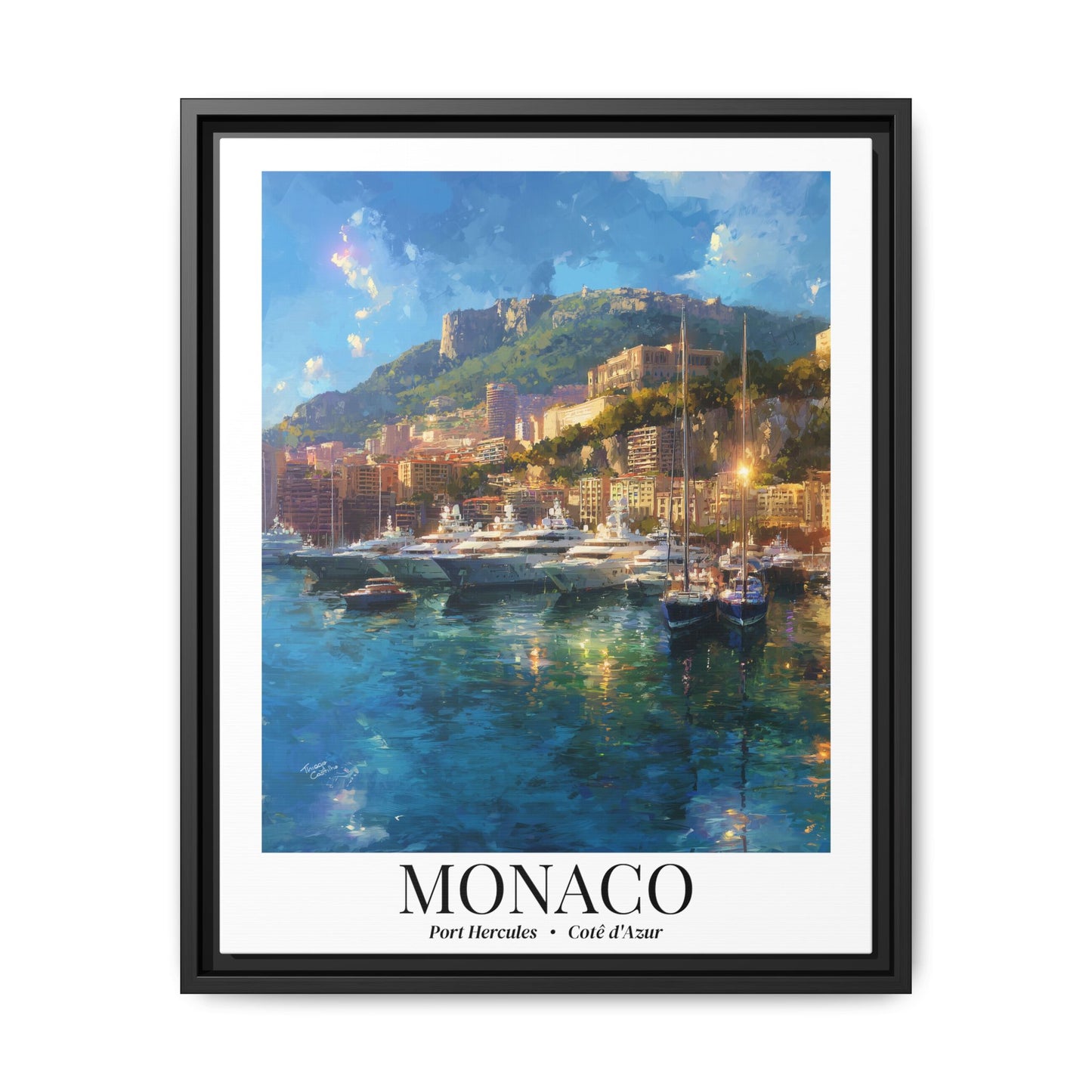 Monaco Framed Canvas Wall Art – Port Hercules Print, Cruise Port Memory, French Riviera Travel Decor, Mediterranean Gift for Luxury Lovers
