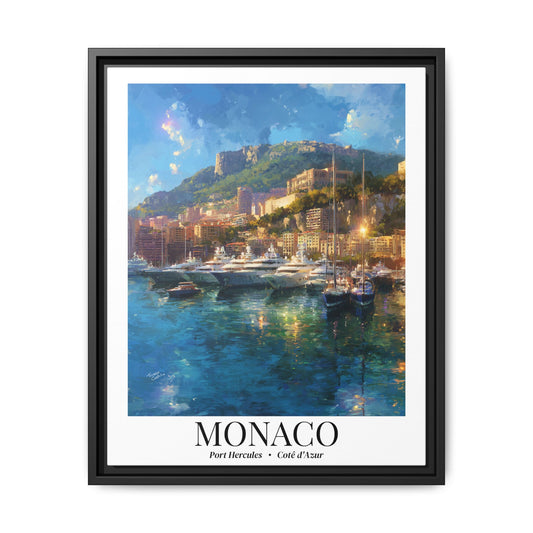 Monaco Framed Canvas Wall Art – Port Hercules Print, Cruise Port Memory, French Riviera Travel Decor, Mediterranean Gift for Luxury Lovers