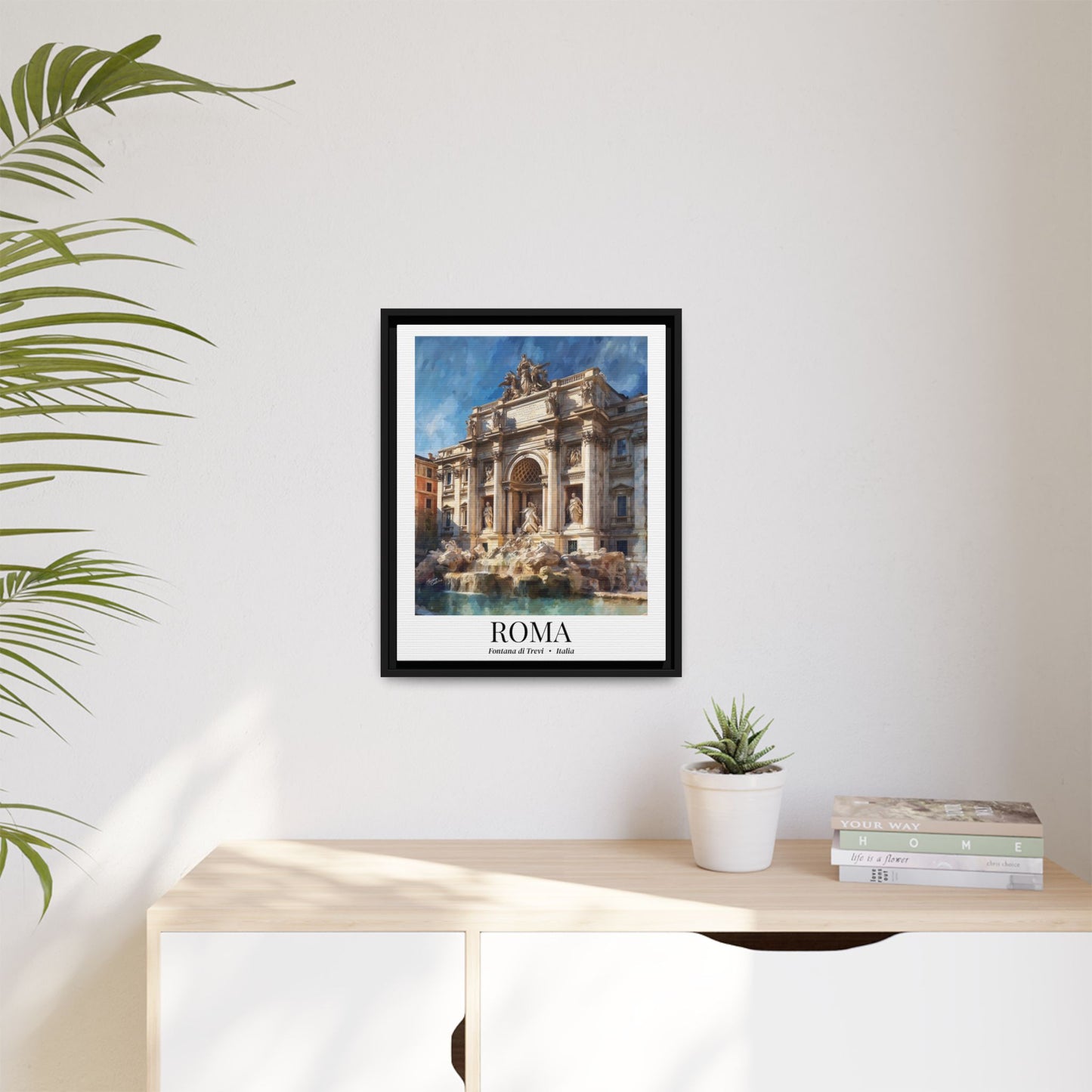 Rome Framed Canvas Wall Art – Fine Art, Trevi Fountain Print, Cruise Port Memory, Italy Travel Decor, Romantic Gift for Dreamers