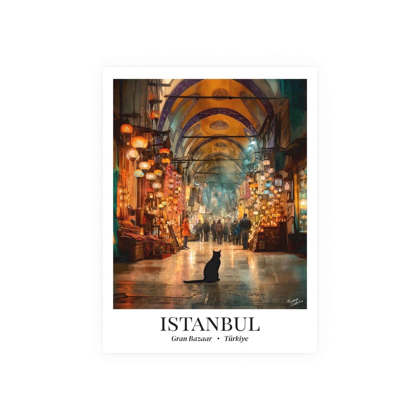 Istanbul Fine Art Print – Grand Bazaar Poster with Cat, Türkiye Travel Memory, Shared Wall Decor, Cultural Souvenir