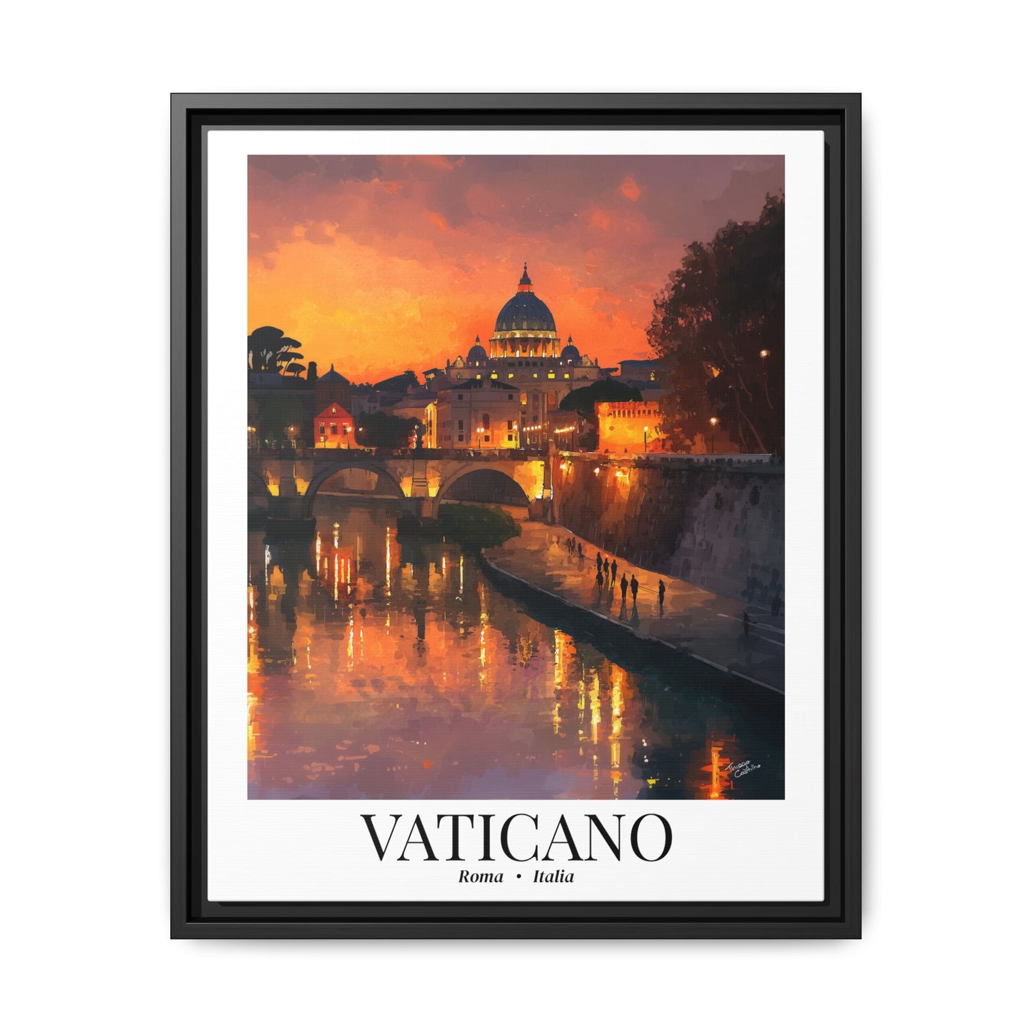 Vatican Framed Canvas Wall Art – Fine Art, Tiber River Sunset Print with Vatican View, Rome Sunset, Cruise Port Memory, Italy Travel Decor, Romantic Gift for Wanderers