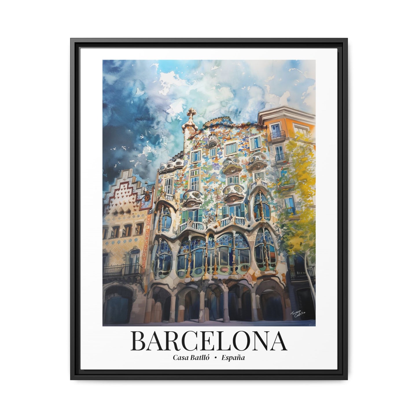 Barcelona Framed Canvas Wall Art – Casa Batlló Print, Cruise Port Memory, Spain Travel Decor, Mediterranean Gift for Architecture Lovers