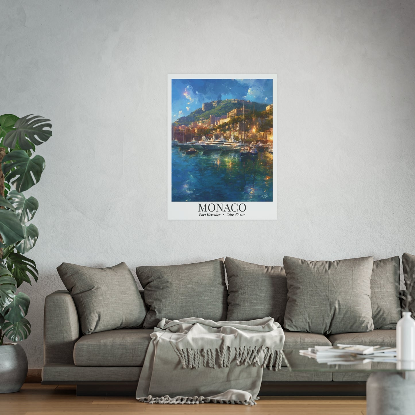 Monaco, Port Hercule - Impressionist Fine Art Poster - French Riviera Travel Print