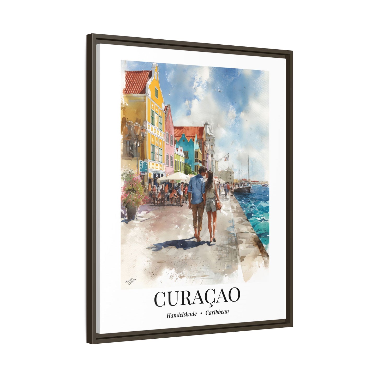 Curaçao Framed Canvas Wall Art – Fine Art, Handelskade Waterfront Print, Travel Memory, Caribbean Wall Decor, Nature-Inspired Gift